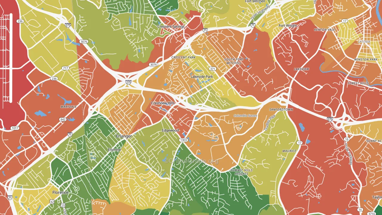 Crestview Hills, KY Map of Theft Rates