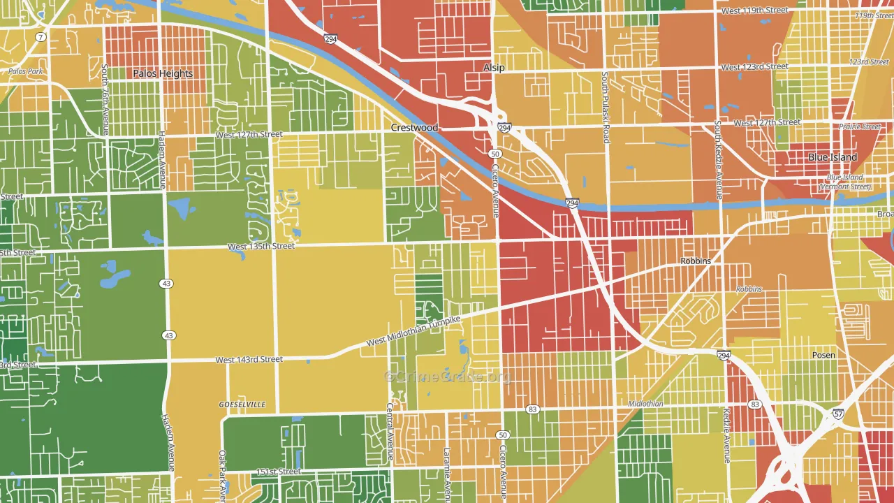 Crestwood, IL Map of Theft Rates