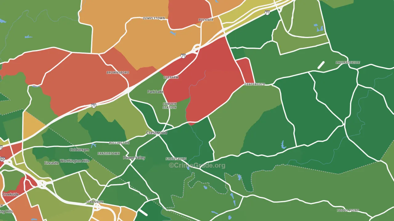 Crestwood, KY Map of Theft Rates
