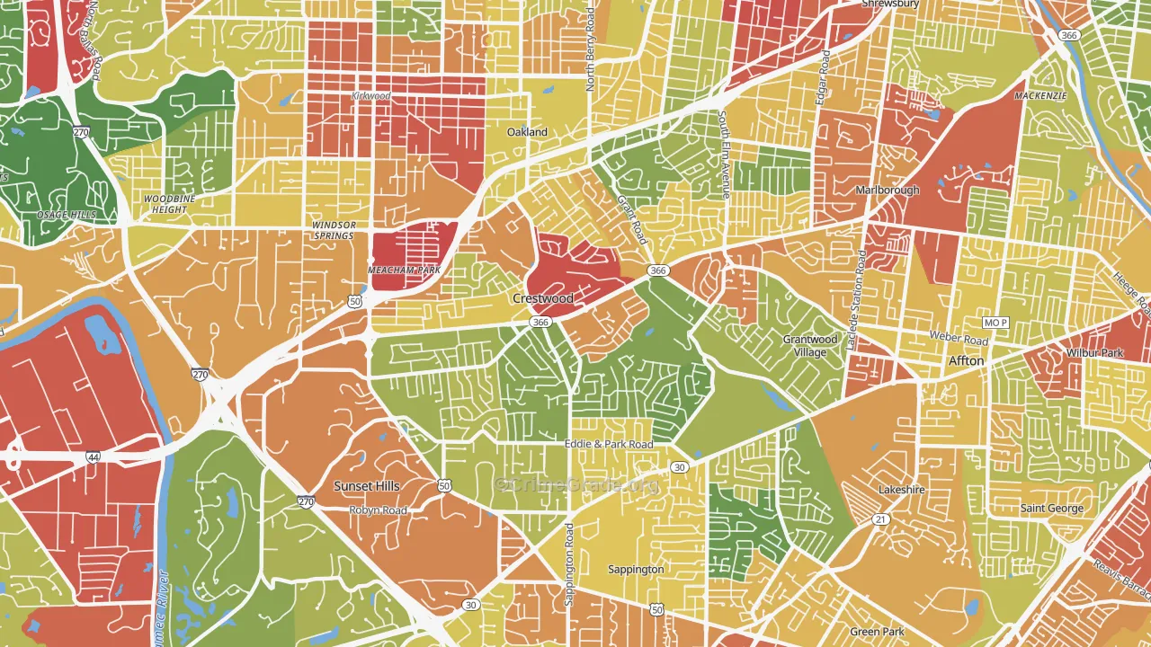 Crestwood, MO Map of Theft Rates