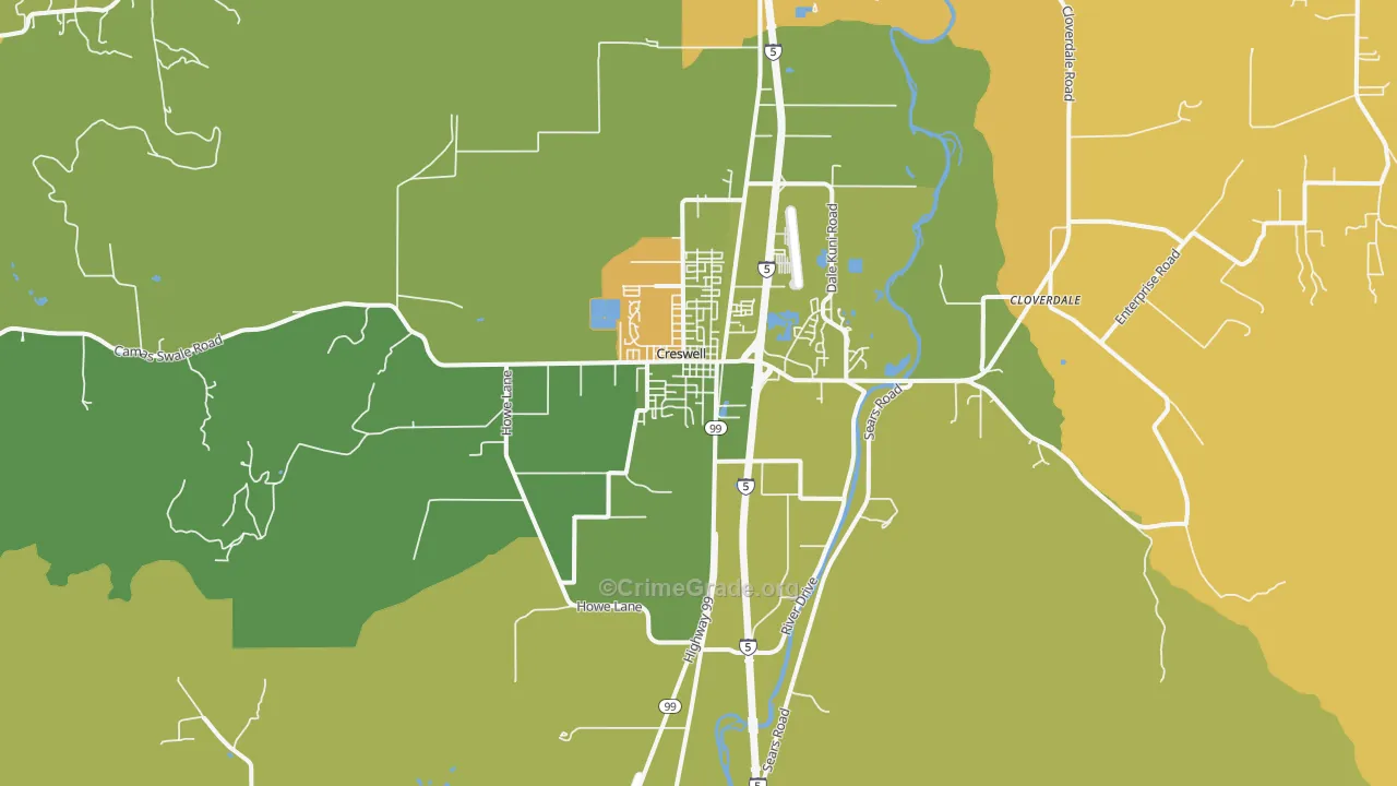 Creswell, OR Map of Theft Rates