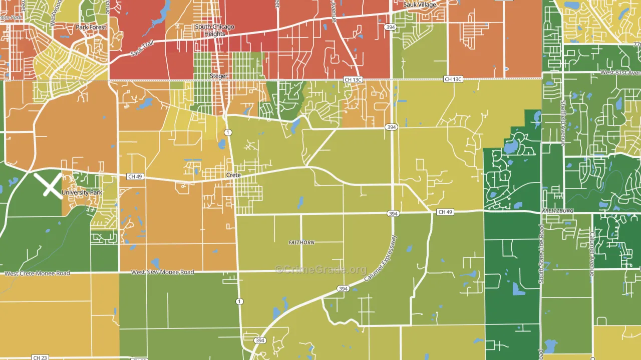 Crete, IL Map of Theft Rates