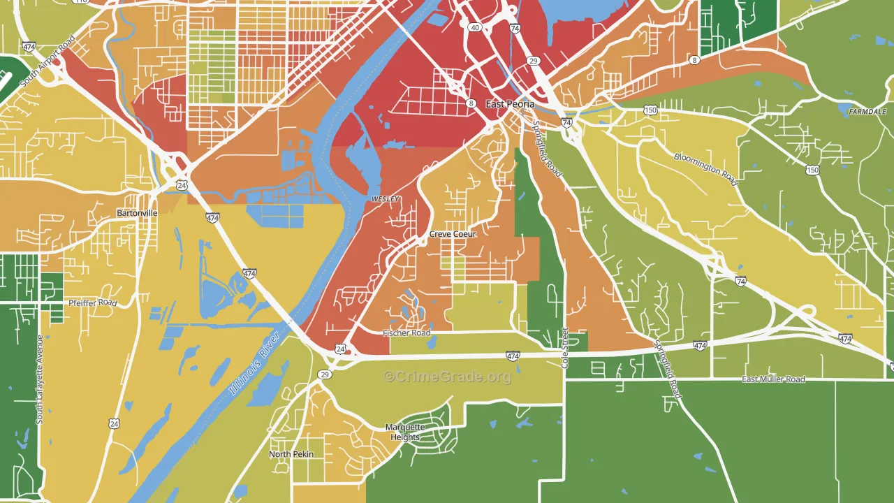 Creve Coeur, IL Map of Theft Rates