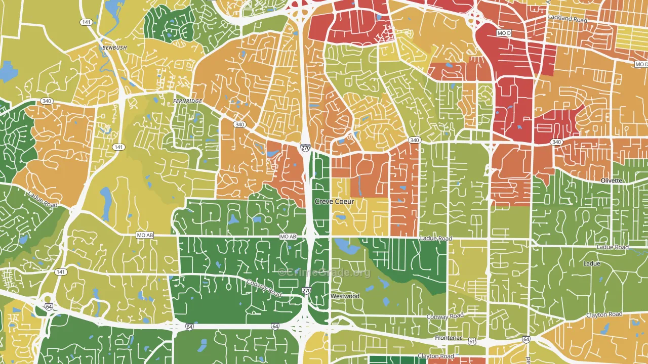 Creve Coeur, MO Map of Theft Rates