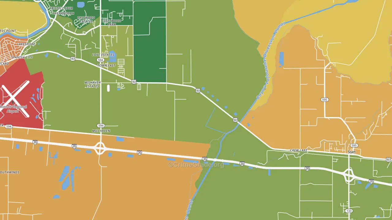 Crew Lake, LA Map of Theft Rates