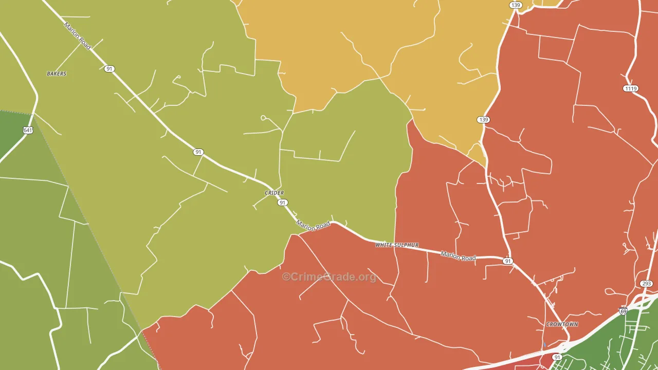 Crider, KY Map of Theft Rates