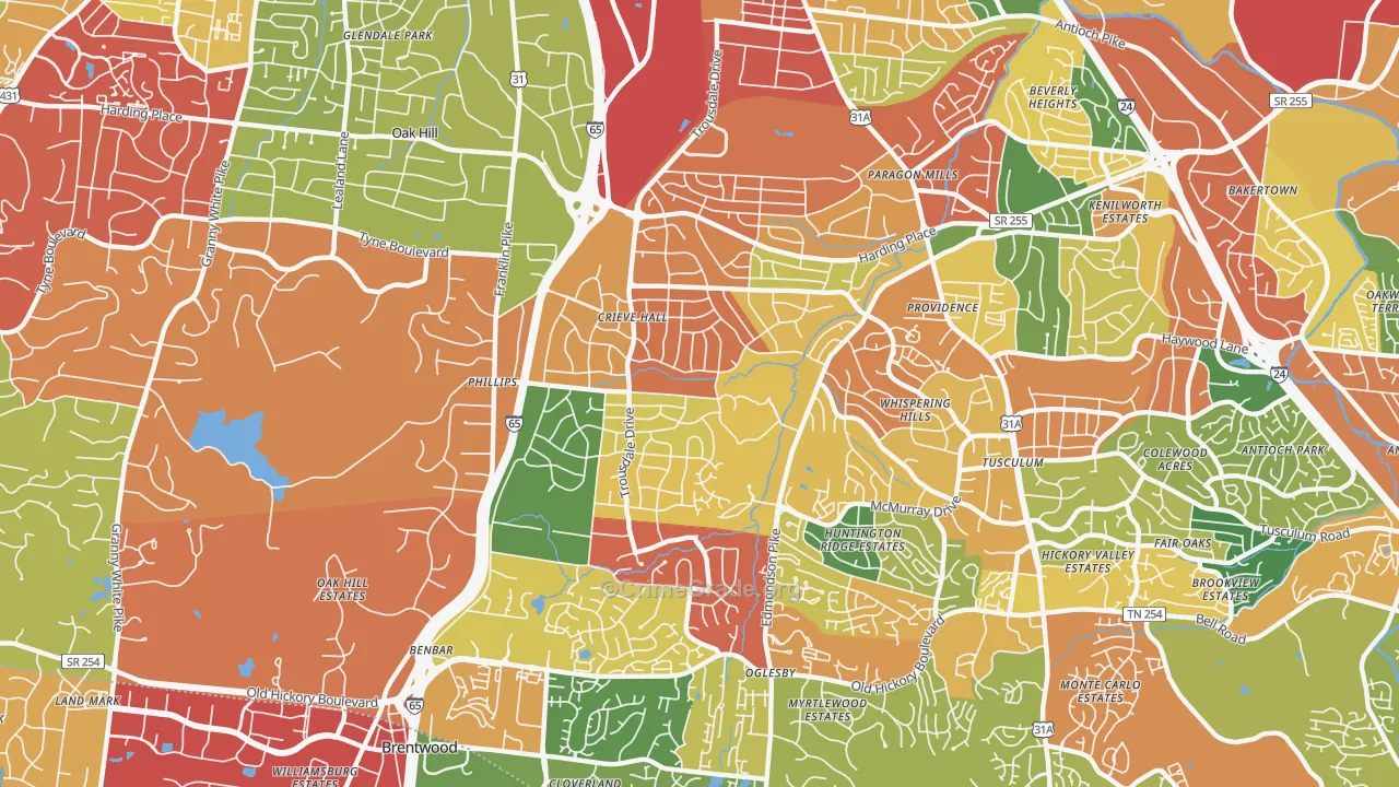 Crieve Hall, Nashville, TN Map of Theft Rates