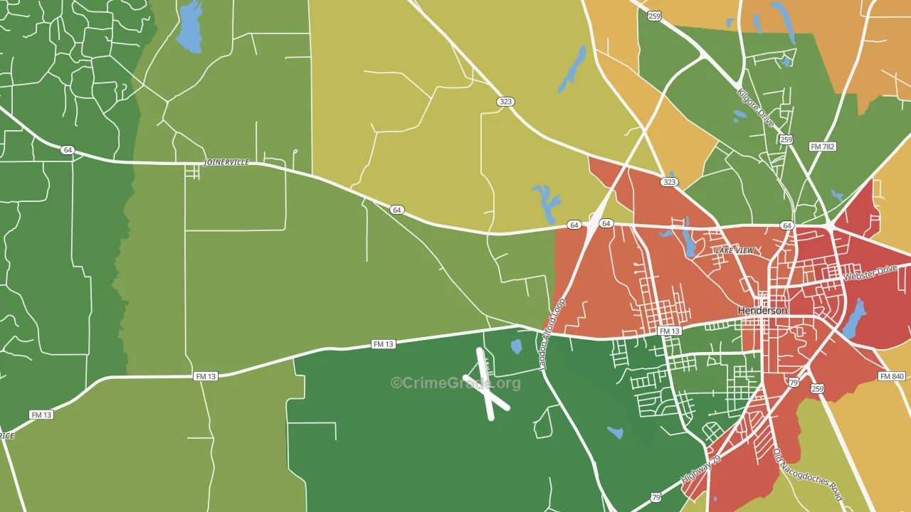 Crimcrest, TX Map of Theft Rates