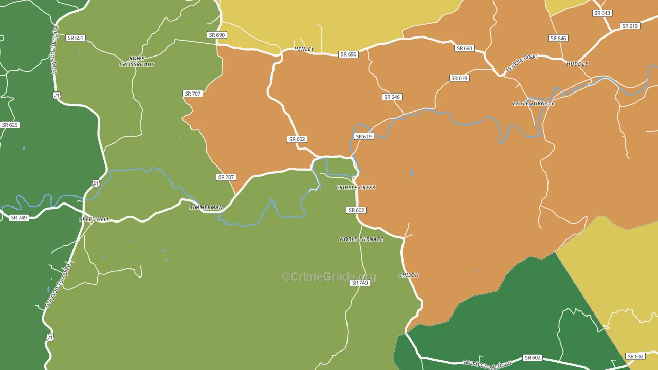 Cripple Creek, VA Map of Theft Rates