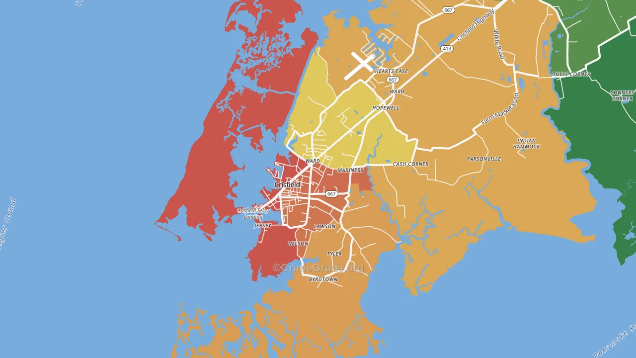 Crisfield, MD Map of Theft Rates