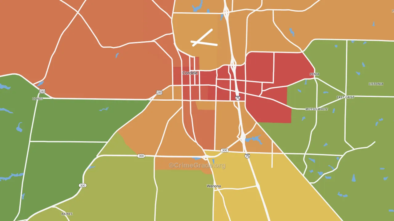 Crisp County, GA Map of Theft Rates