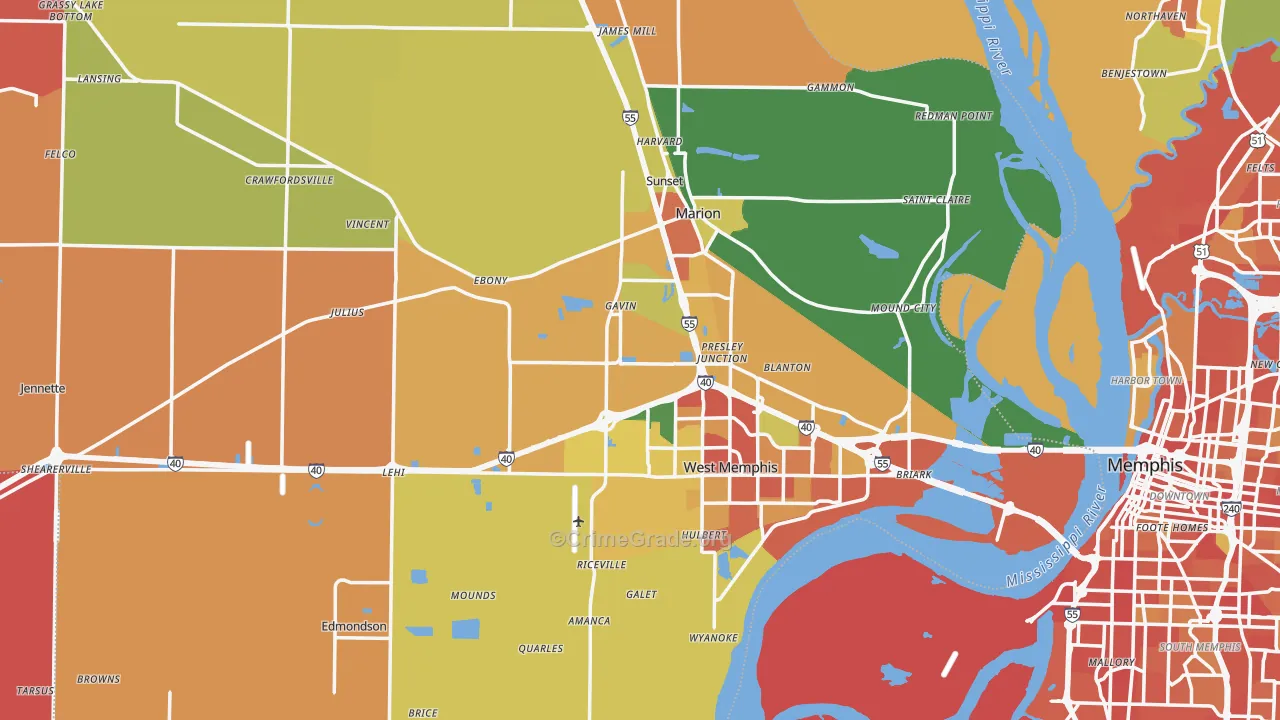 Crittenden County, AR Map of Theft Rates