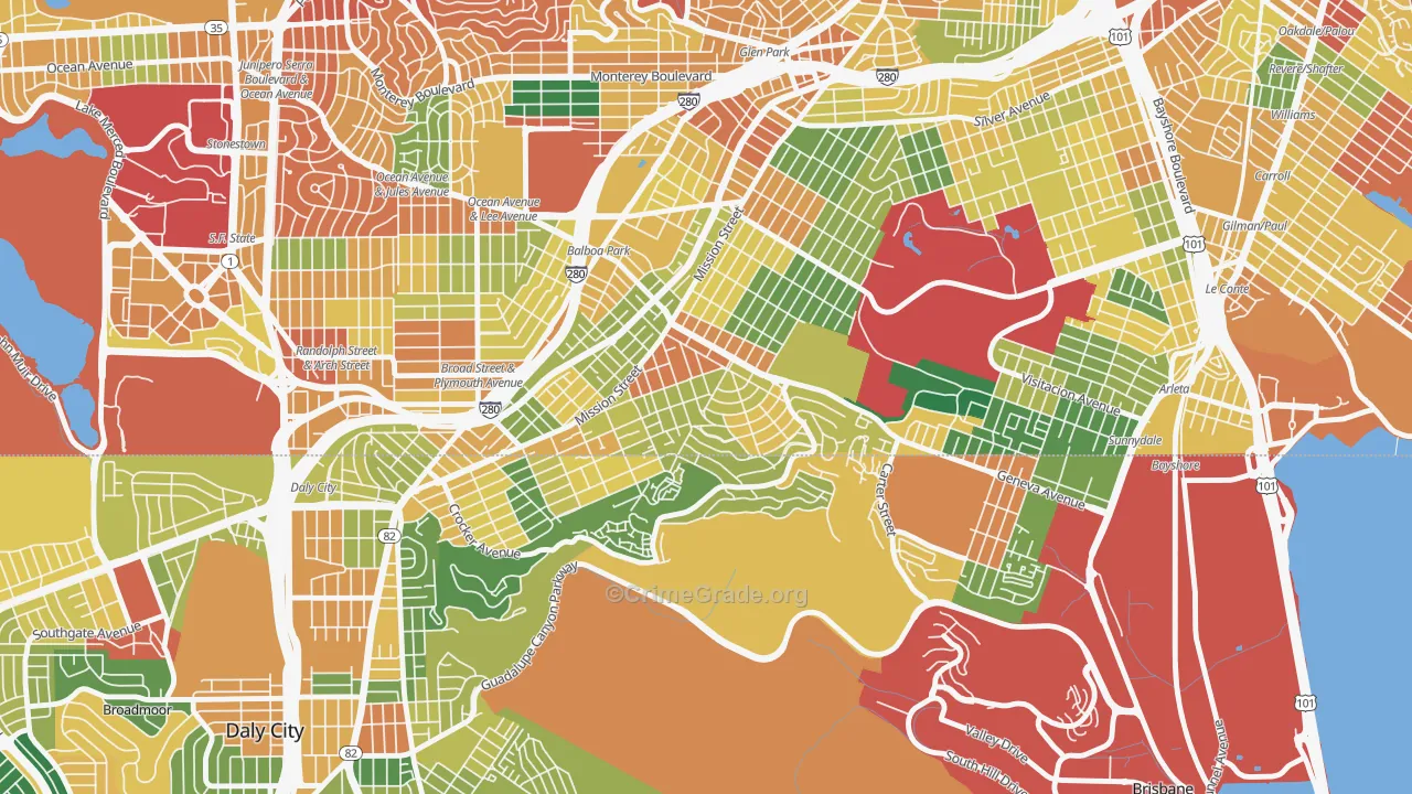 Crocker Amazon, San Francisco, CA Map of Theft Rates