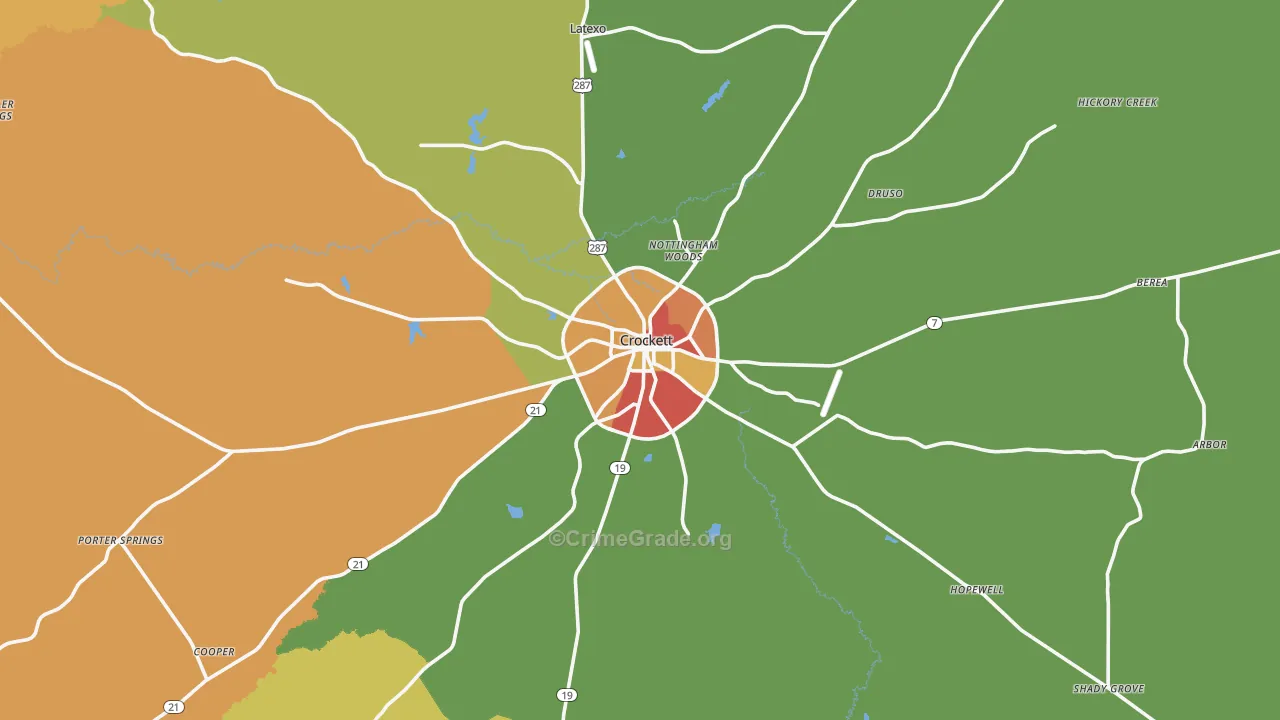 Crockett, TX Map of Theft Rates