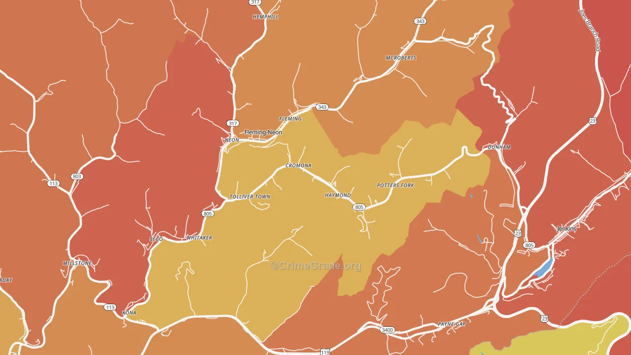 Cromona, KY Map of Theft Rates