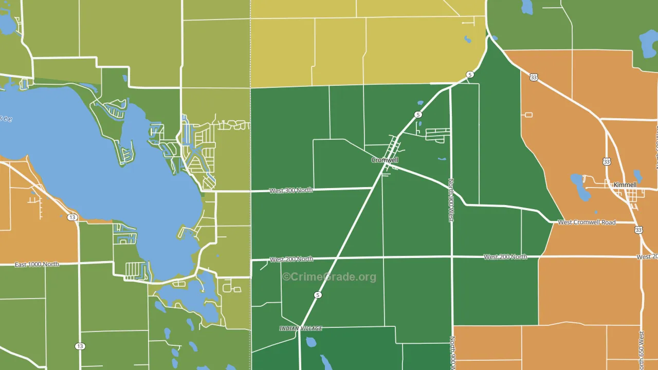 Cromwell, IN Map of Theft Rates