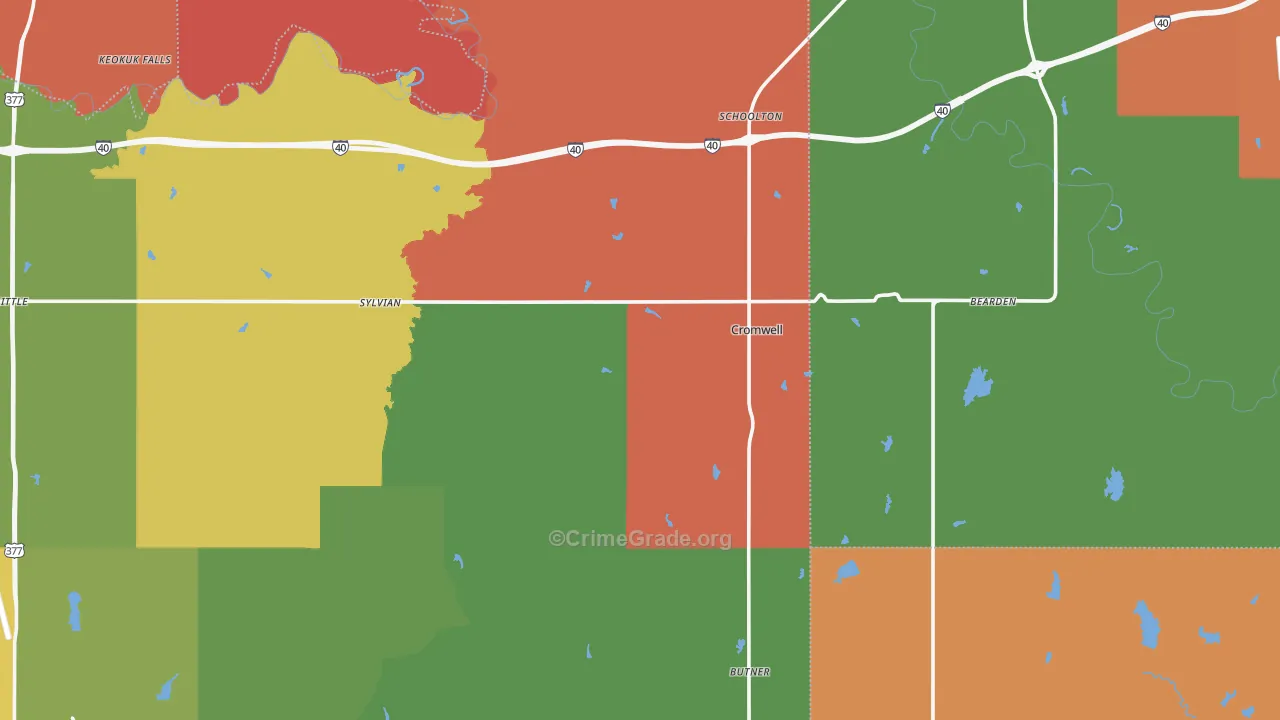 Cromwell, OK Map of Theft Rates