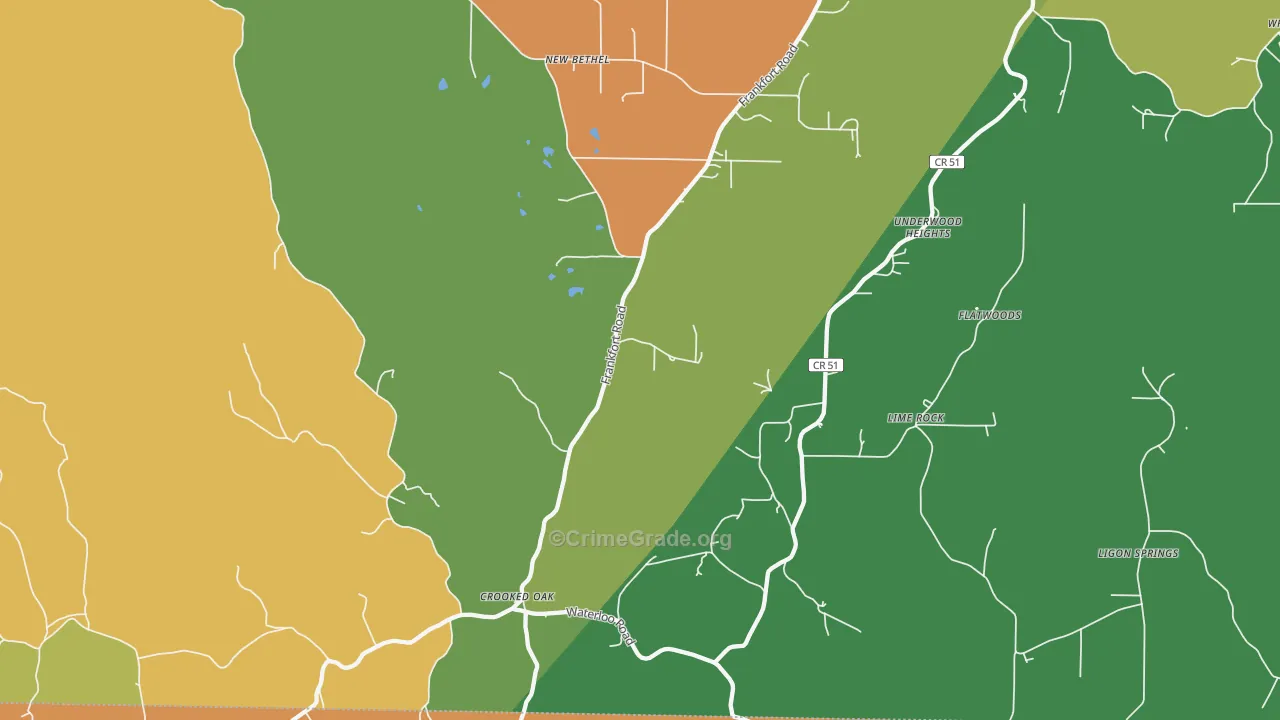Crooked Oak, AL Map of Theft Rates