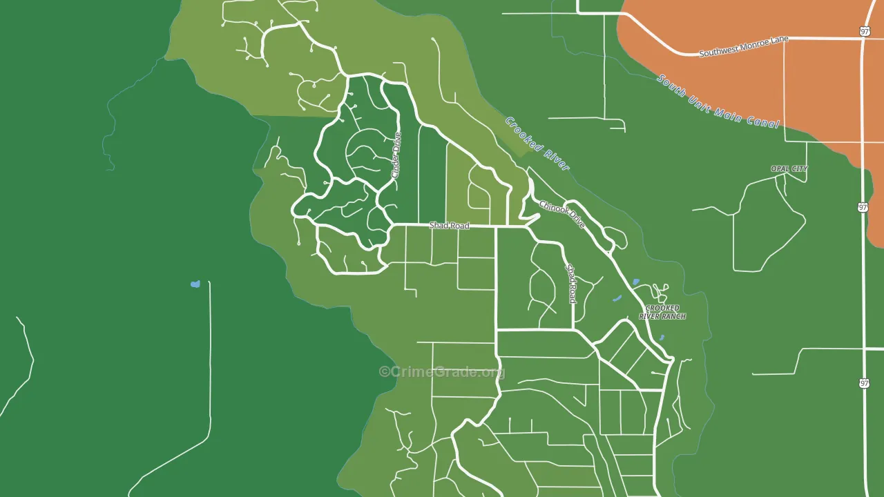Crooked River Ranch, Terrebonne, OR Map of Theft Rates