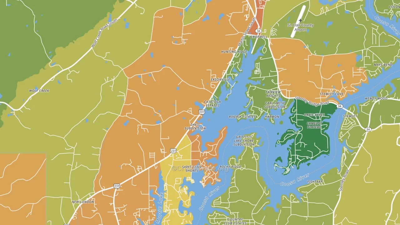 Cropwell, AL Map of Theft Rates