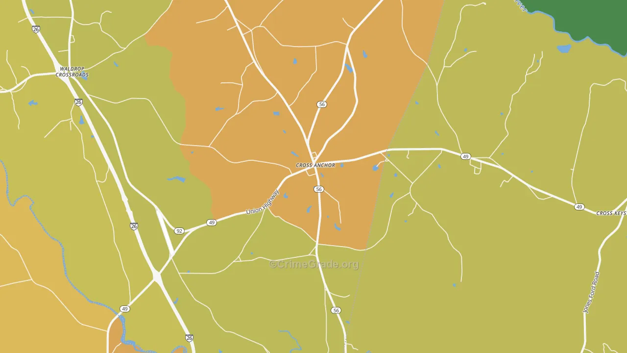 Cross Anchor, SC Map of Theft Rates