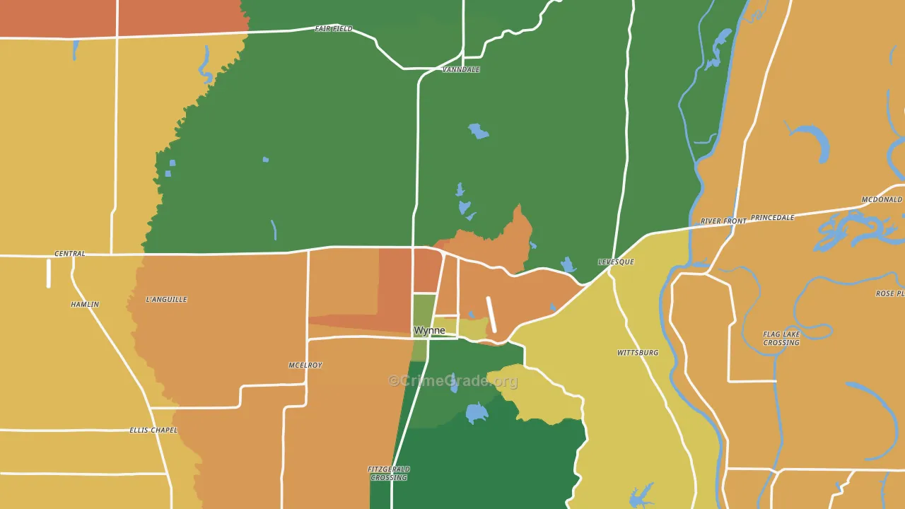 Cross County, AR Map of Theft Rates