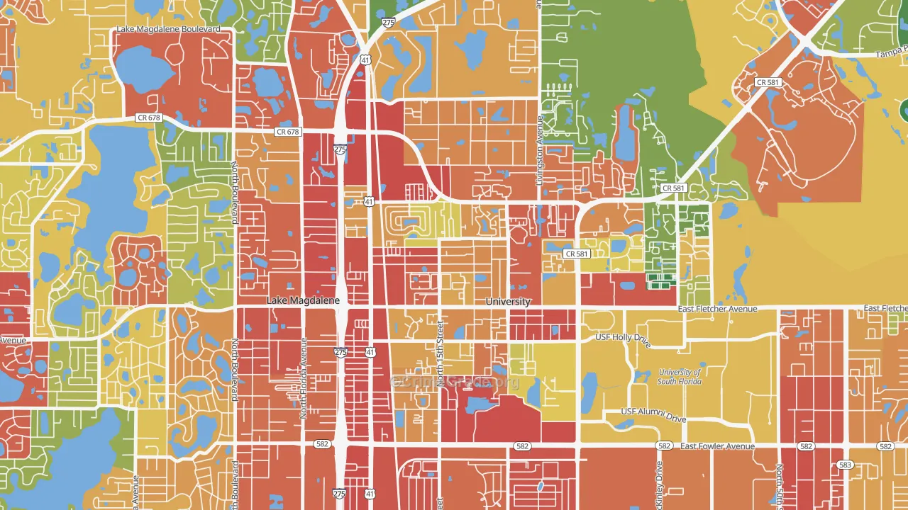 Cross Fletcher, University, FL Map of Theft Rates