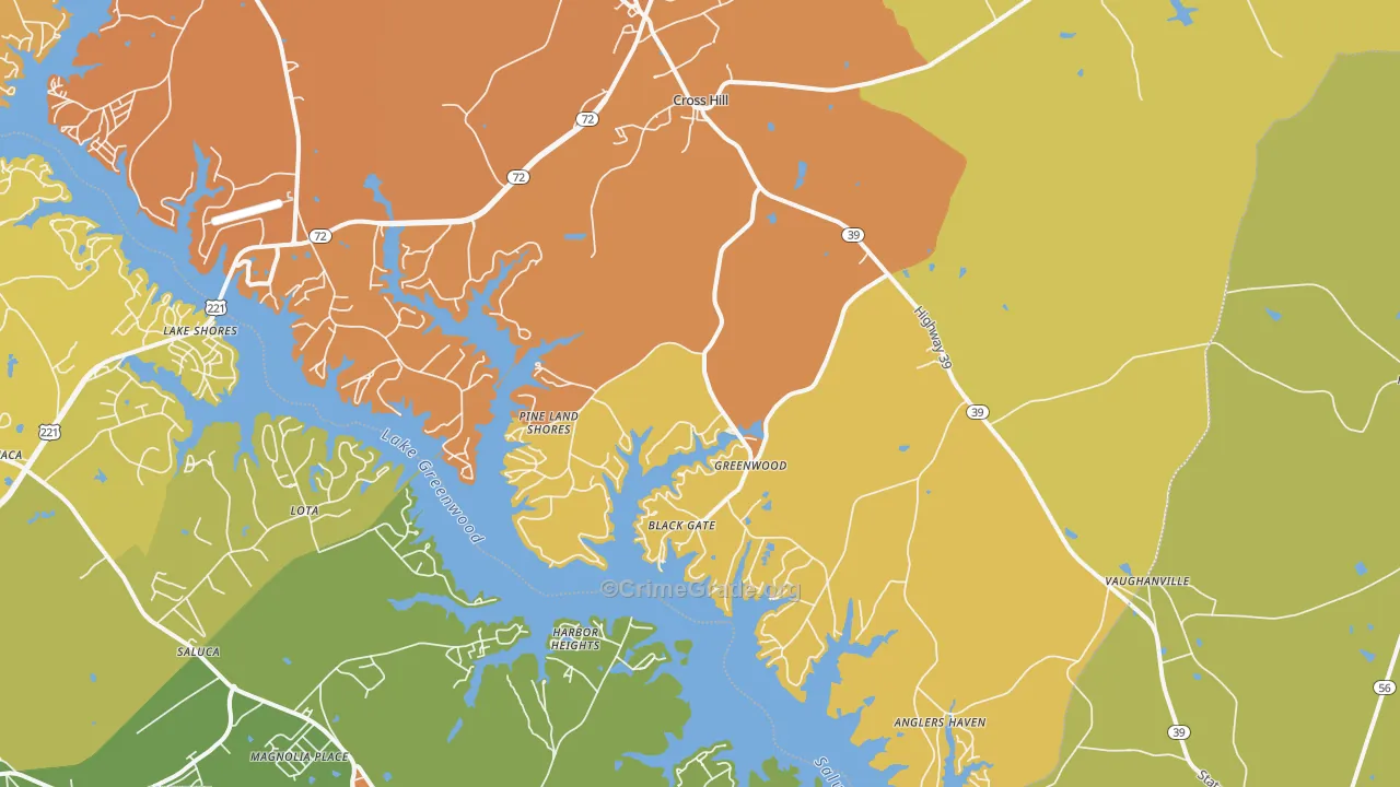 Cross Hill, SC Map of Theft Rates