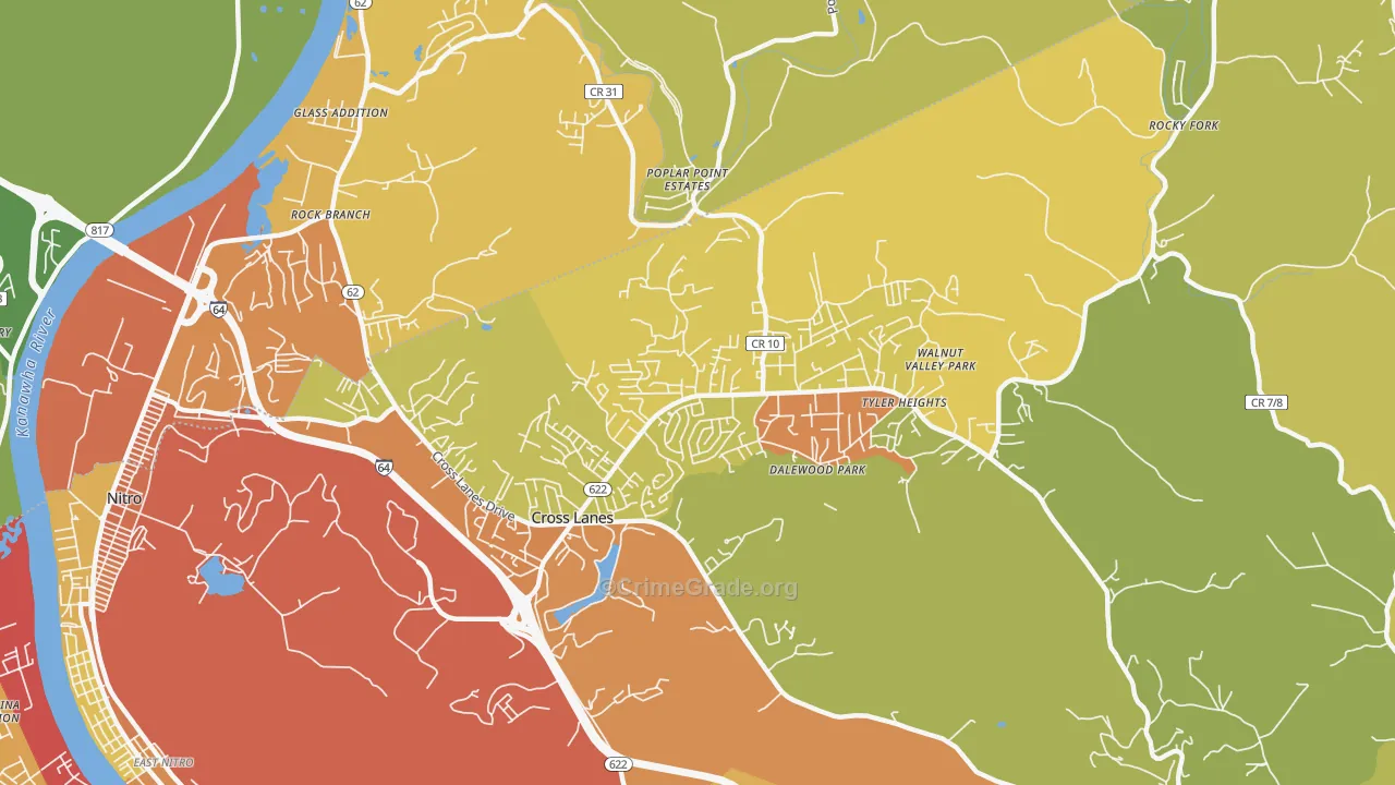 Cross Lanes, WV Map of Theft Rates