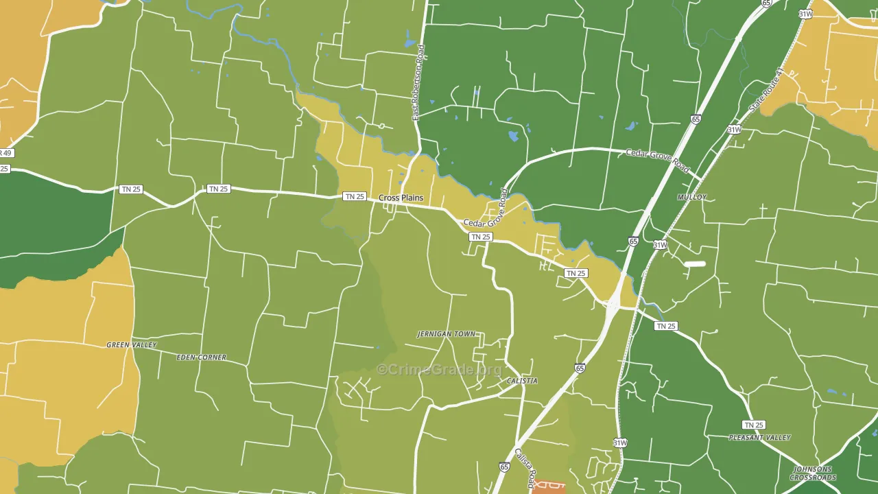 Cross Plains, TN Map of Theft Rates