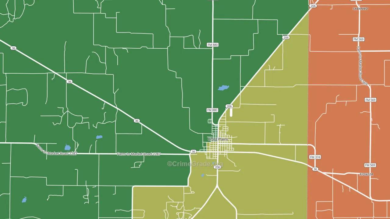 Cross Plains, TX Map of Theft Rates