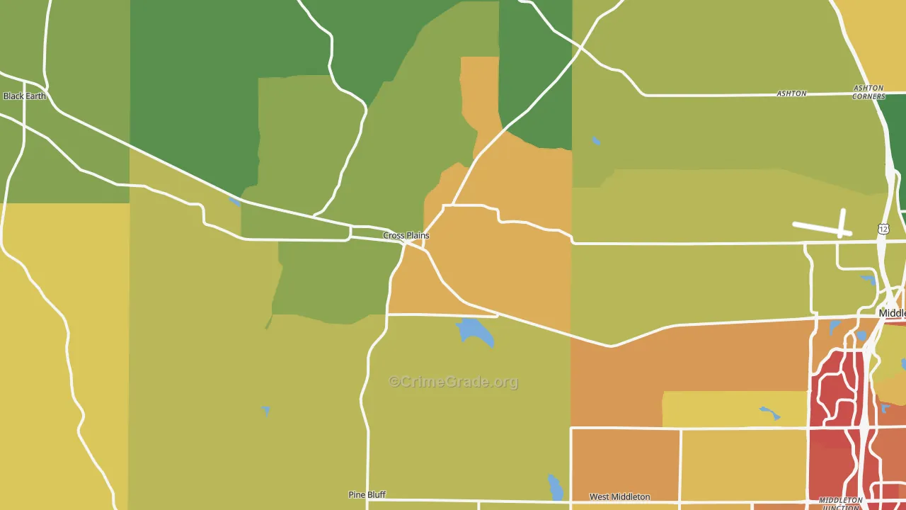 Cross Plains, WI Map of Theft Rates