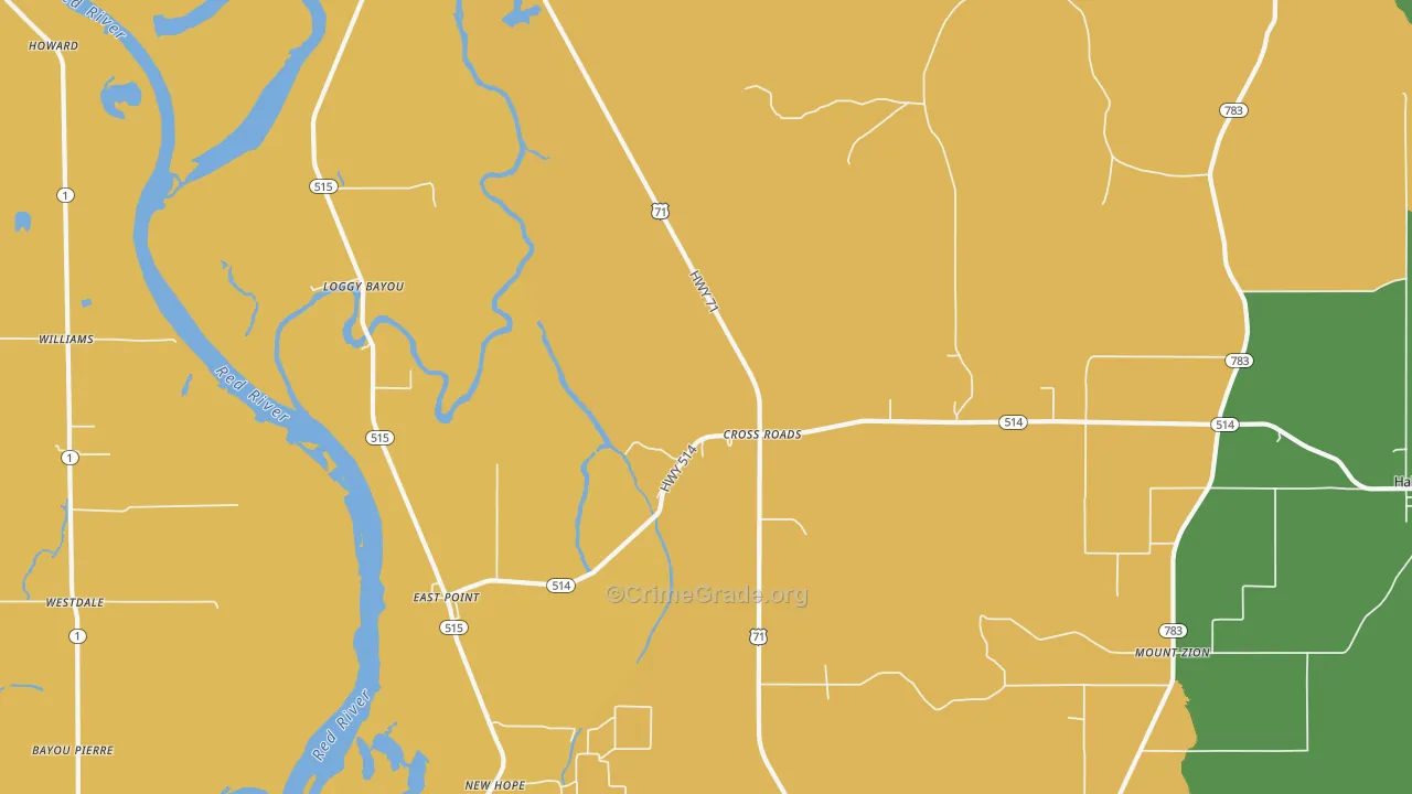 Cross Roads, LA Map of Theft Rates