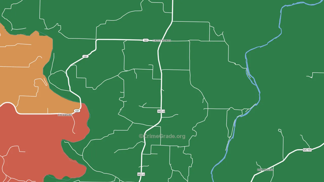 Cross Roads, MO Map of Theft Rates