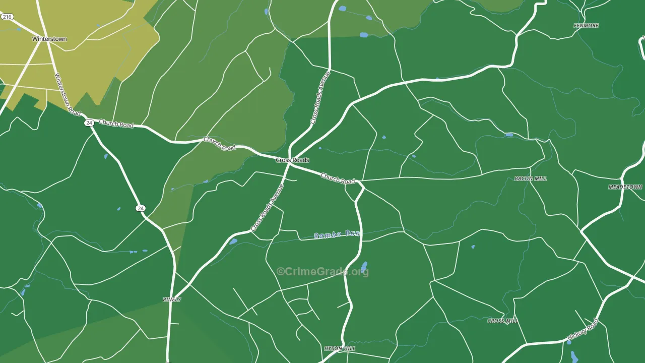 Cross Roads, PA Map of Theft Rates