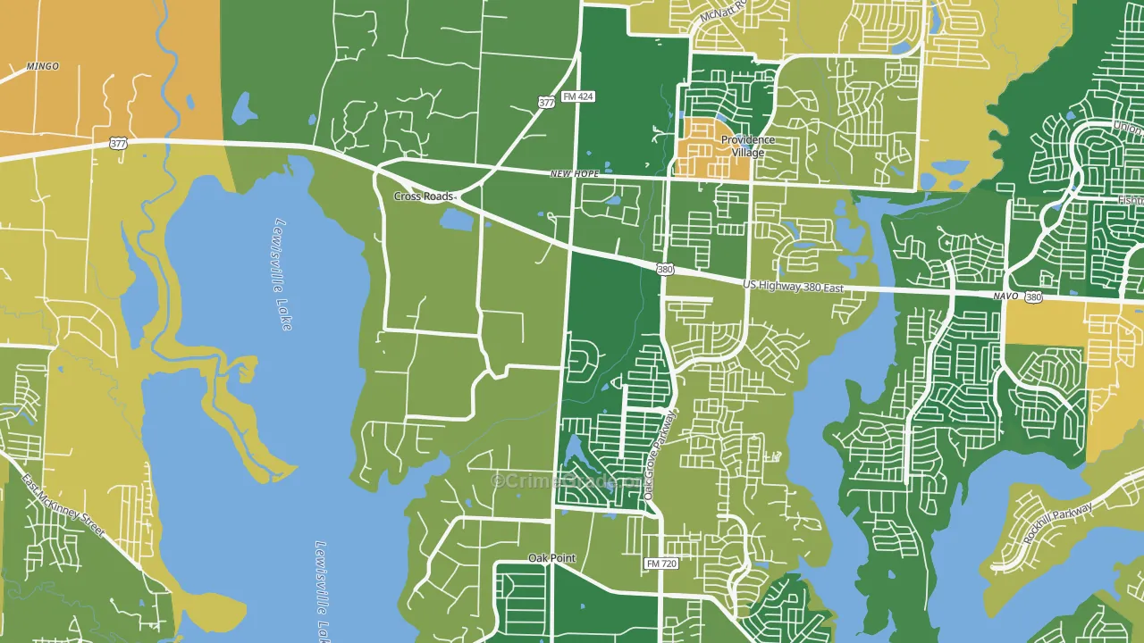 Cross Roads, TX Map of Theft Rates