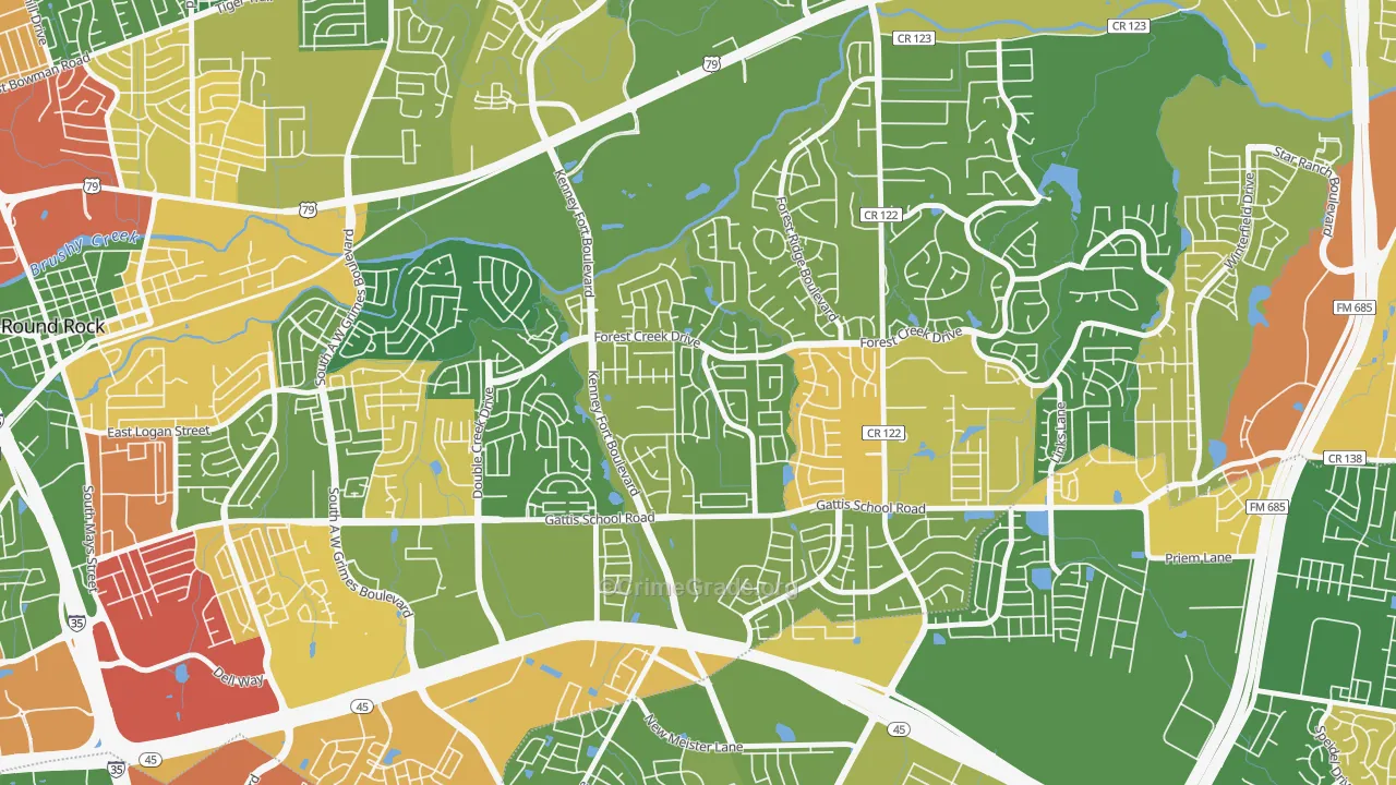 Crossley Crossing, Round Rock, TX Map of Theft Rates