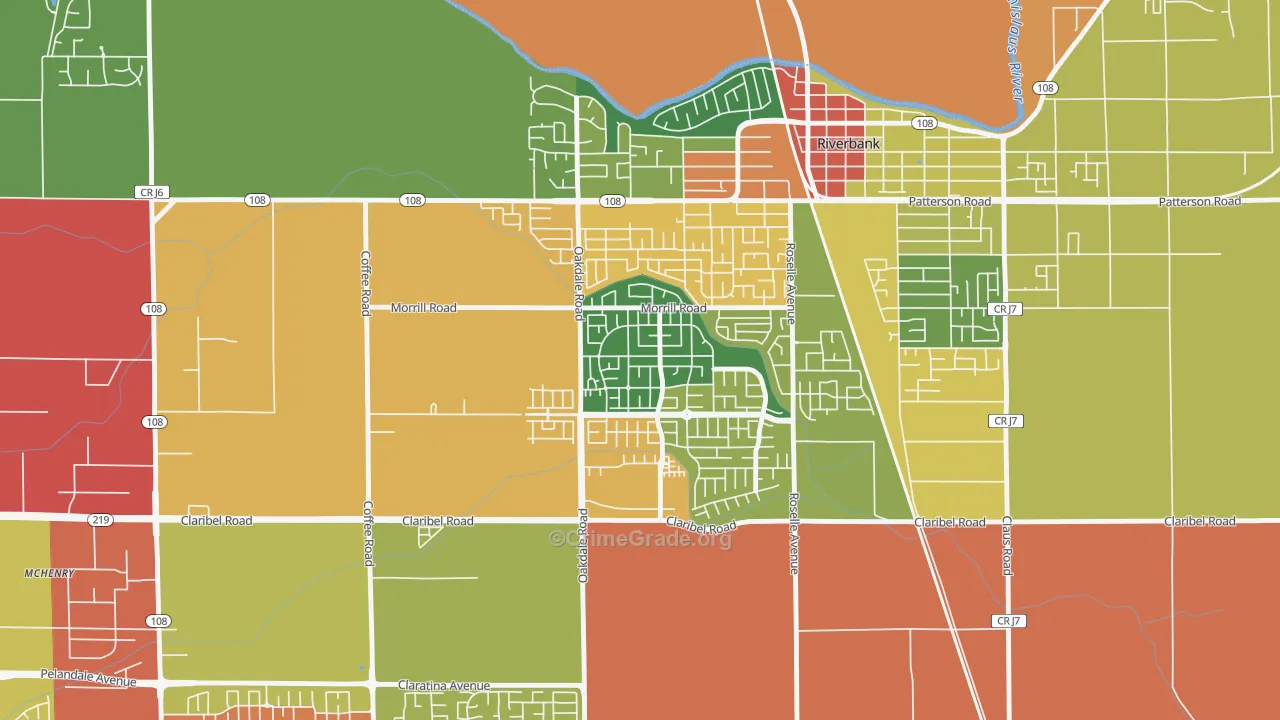 Crossroads-Riverbank, Riverbank, CA Map of Theft Rates