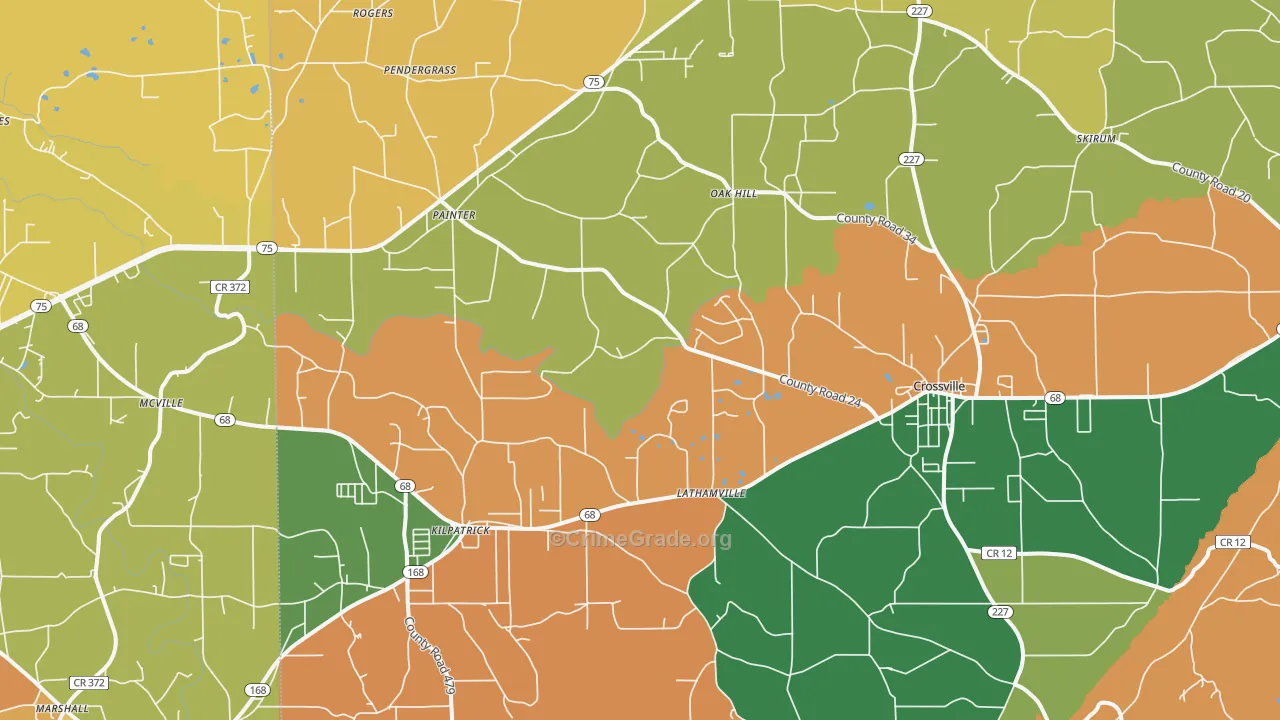 Crossville, AL Map of Theft Rates