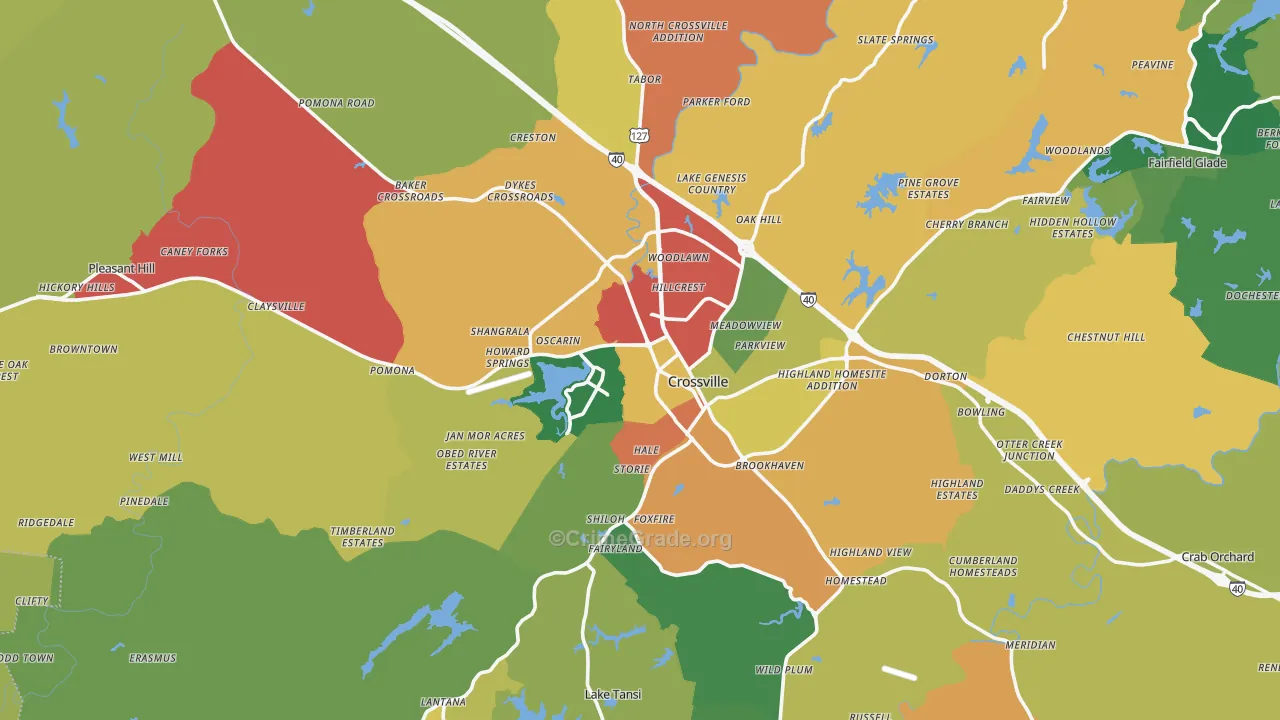 Crossville, TN Map of Theft Rates