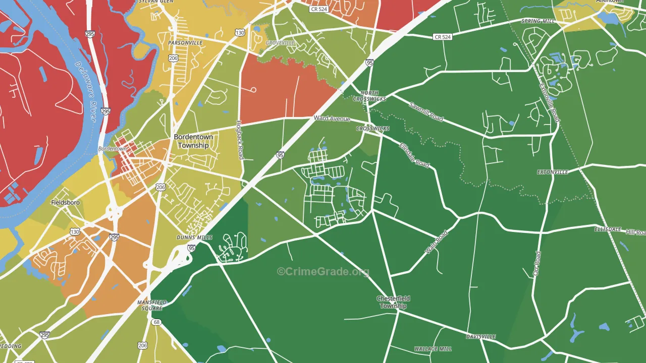 Crosswicks, NJ Map of Theft Rates