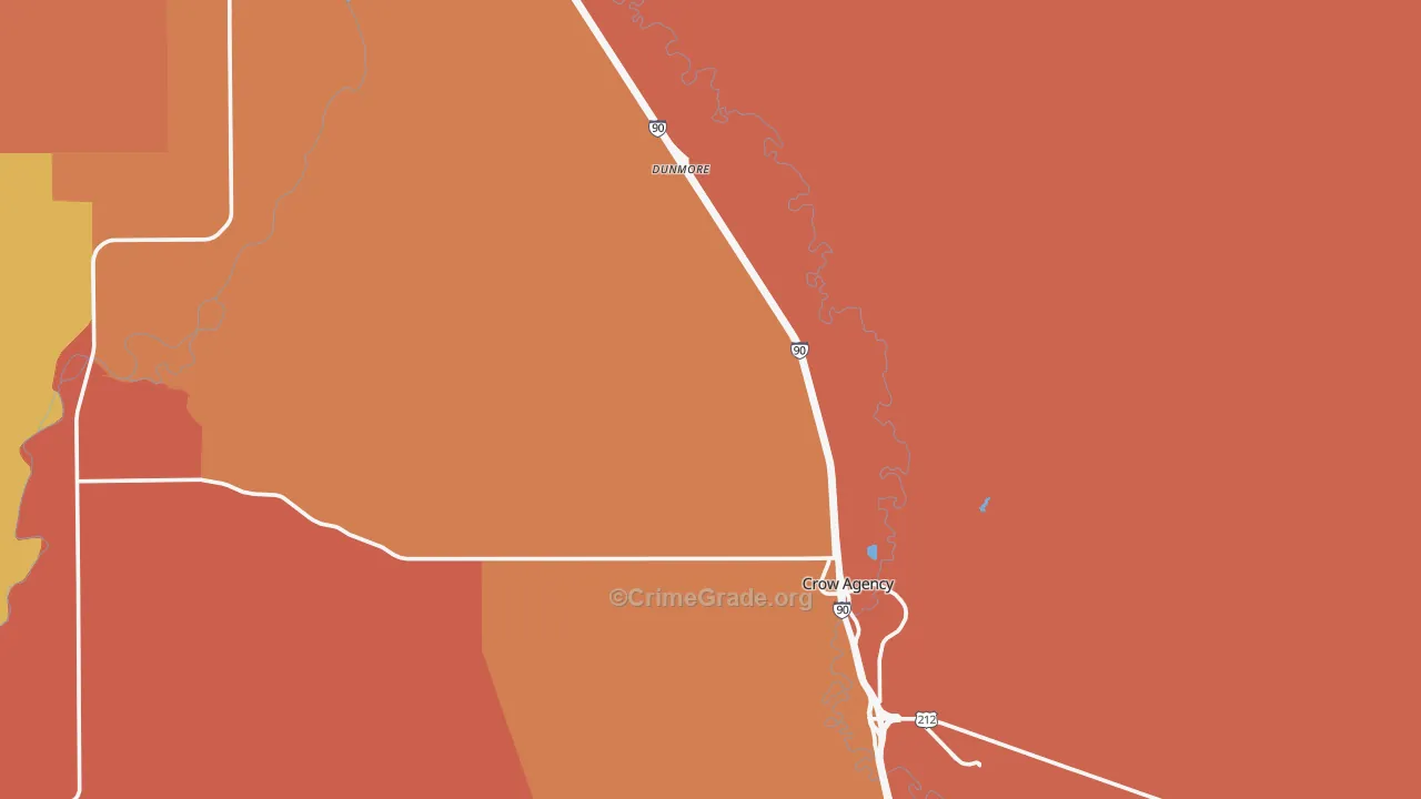 Crow Agency, MT Map of Theft Rates