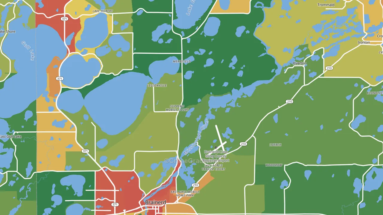 Crow Wing County, MN Map of Theft Rates
