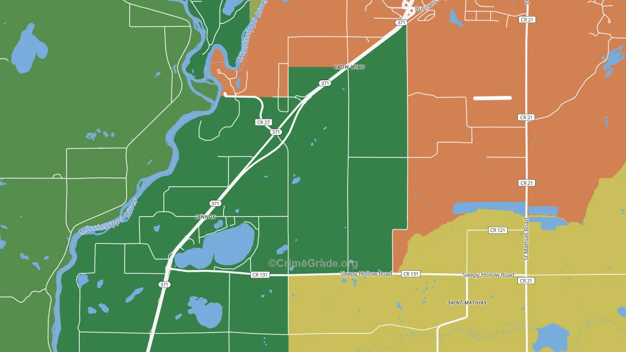 Crow Wing, MN Map of Theft Rates