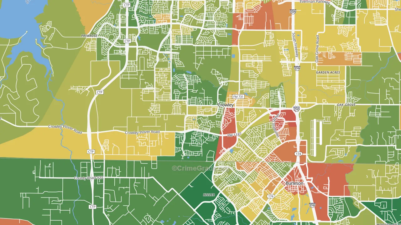 Crowley, TX Map of Theft Rates