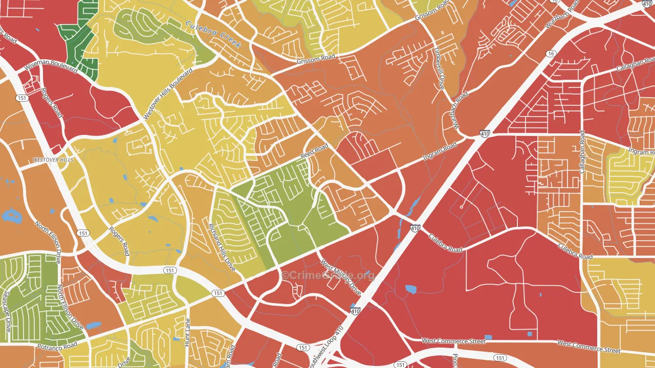Crown Meadows, San Antonio, TX Map of Theft Rates