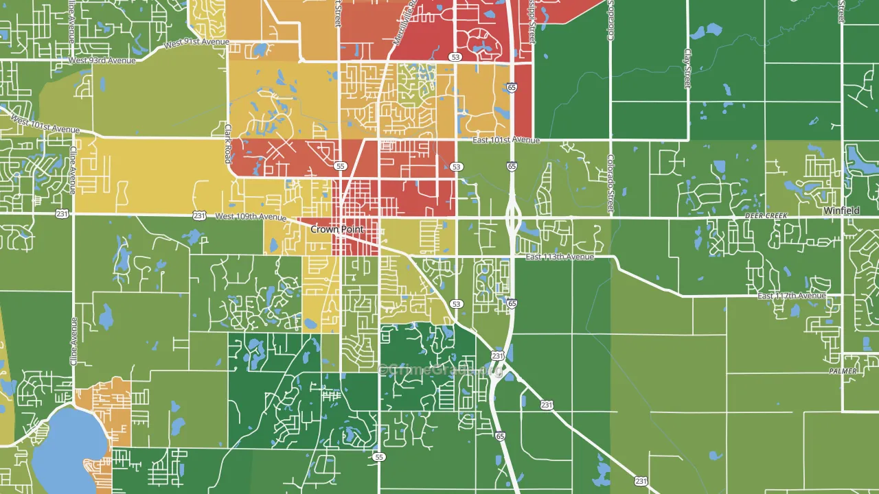 Crown Point, IN Map of Theft Rates