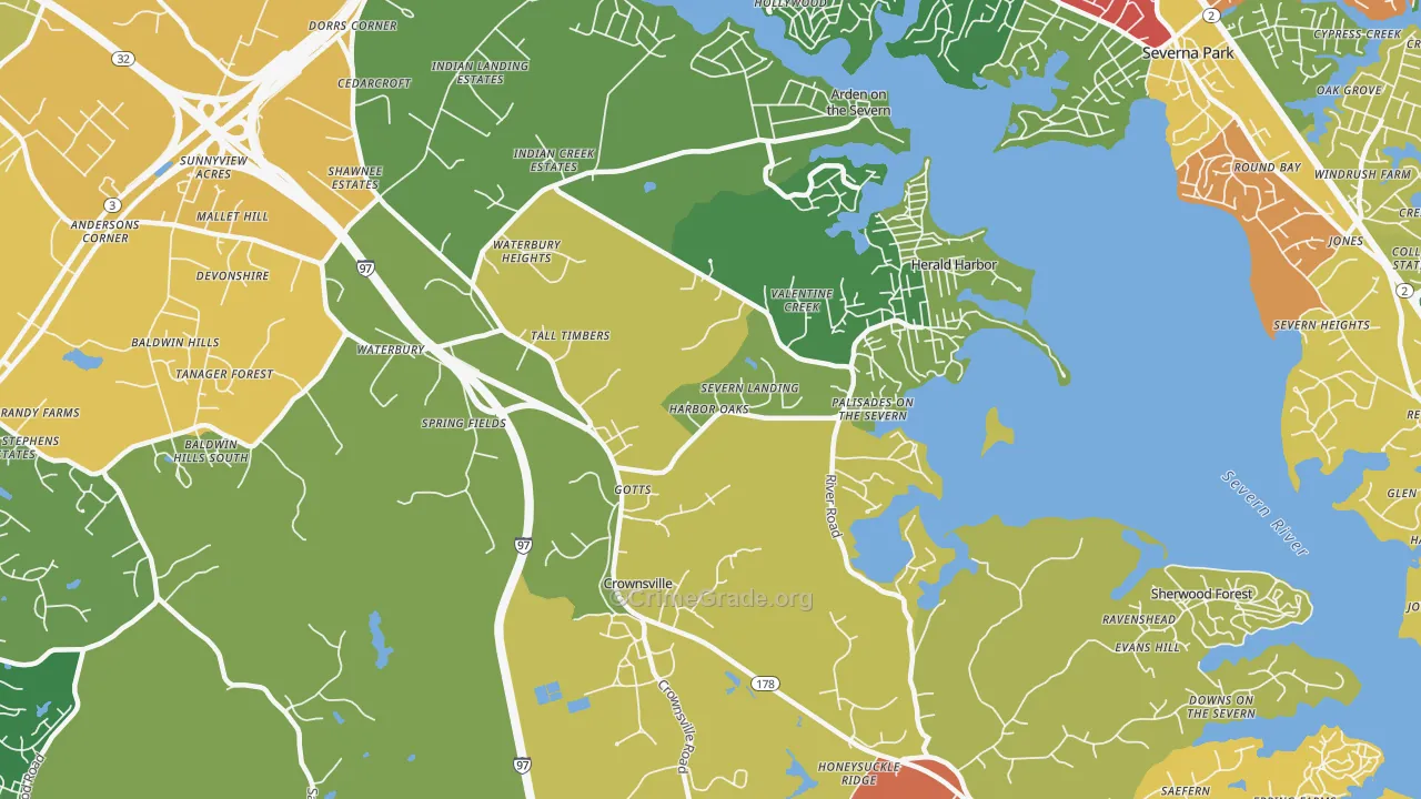 Crownsville, MD Map of Theft Rates