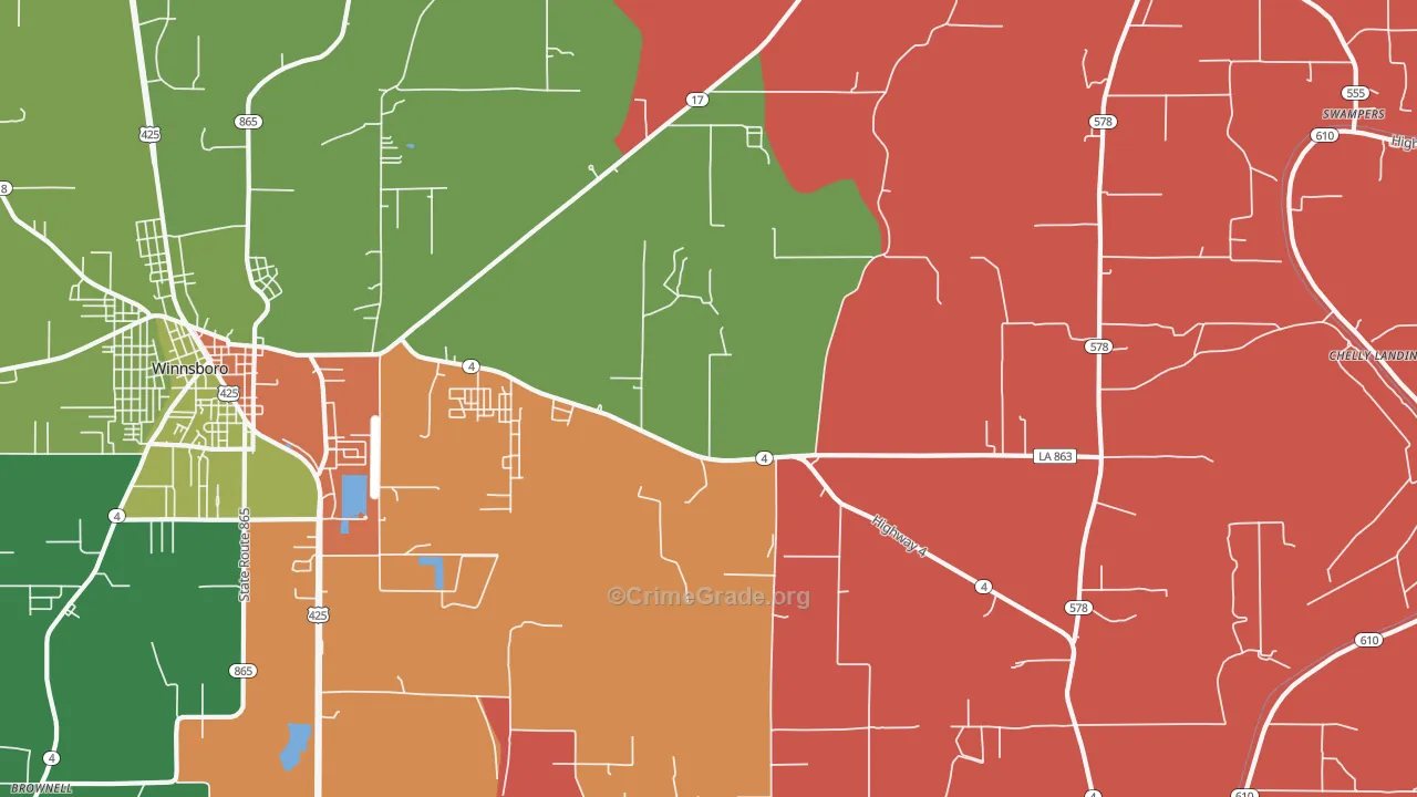 Crowville, LA Map of Theft Rates