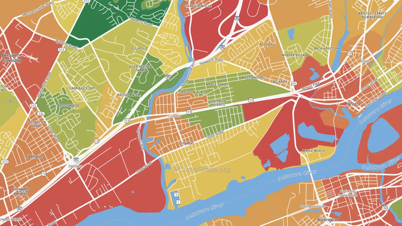 Croydon, PA Map of Theft Rates